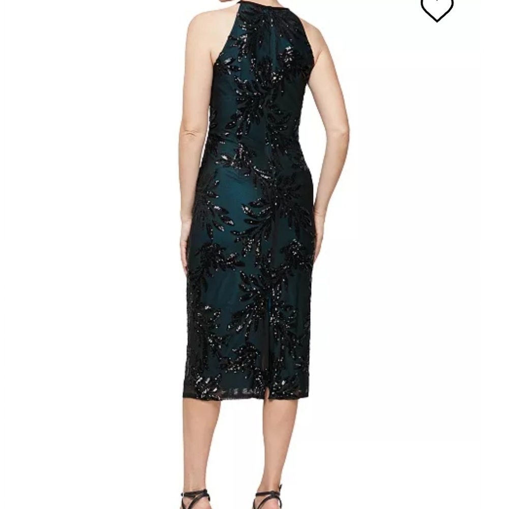 NWOT Alex & Eve sequined razorback halter neck midi sheath floral dress sz 10 - Picture 3 of 12